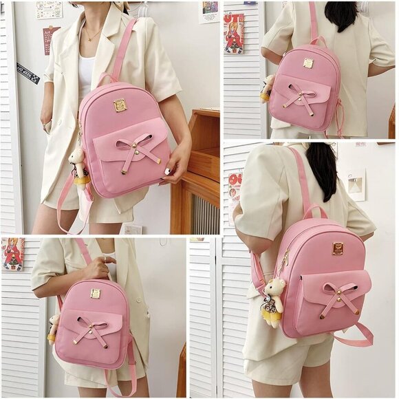 Women Mini Leather Backpack Purse 3-Piece Set Small Shoulder Bag Rucksack main image 4